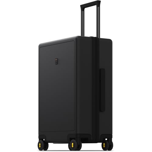 LEVEL8 Large Suitcase with Wheels, Checked Luggage, Lightweight Luminous Textured Tsa Approved Medium Hardside Large Luggages, 24 Inch, Black - color: Black, size: Checked-Medium 24 Inch