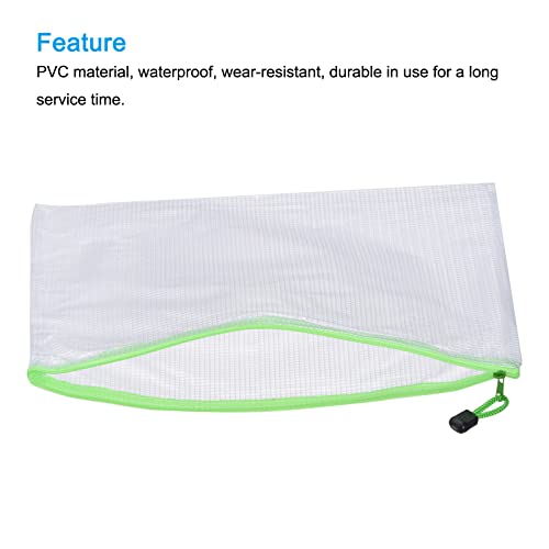 MECCANIXITY Mesh Zipper Bags, A3 Size Plastic Zip File Pouch Document Folders for Home Office Travel, Green Pack of 3 - color: Green