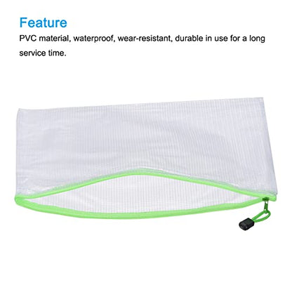 MECCANIXITY Mesh Zipper Bags, A3 Size Plastic Zip File Pouch Document Folders for Home Office Travel, Green Pack of 3 - color: Green