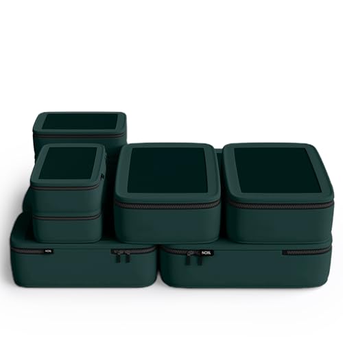 NOBL Travel Compressible Packing Cubes Set, 6 Pieces Travel Packing Organizers, Compression Luggage Cubes for Suitcases & Carry On, Space Saving (XXS, XS, S, M, L, XL) - Forest Green - color: Forest Green