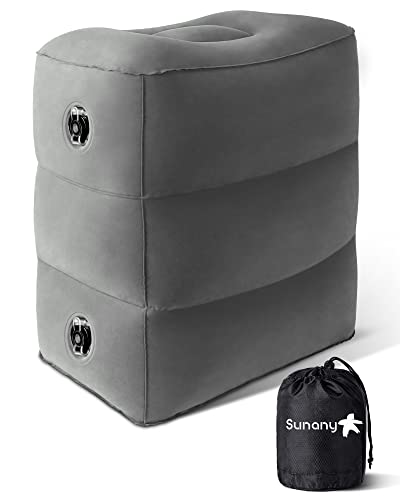 Sunany Inflatable Foot Rest Pillow for Airplane Travel, Adjustable Height for Kids/Adults to Sleep While Traveling, Suitable for Airplane, Office, Home, Trains, Cars and Any Travel（Dark Grey） - color: Dark Grey, size: 1 Pack