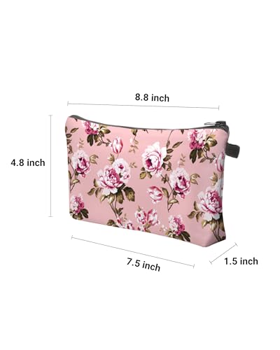 Cute Travel Makeup Bag Cosmetic Bag Small Pouch Gift for Women (Flowers Blush Pink) - color: Flowers Blush Pink