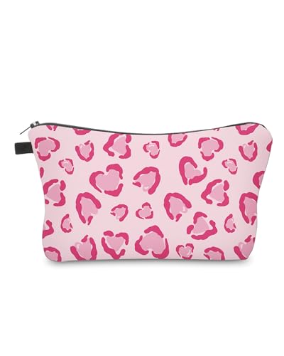 Cute Travel Makeup Bag Cosmetic Bag Small Pouch Gift for Women (Heart Leopard Pink) - color: Heart Leopard Pink