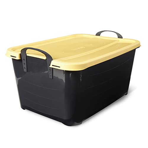 Life Story 18 Pack Heavy Duty Stackable Storage Bin, 55 Quart Home Organizer, Versatile Lightweight Locking Bins with Carrying Handles, Black/Yellow - color: Black/Yellow, size: 18