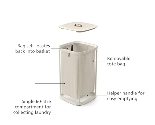 Joseph Joseph Tota One 60L/15.85 gallon Laundry Basket, Removable Washing Bag with handles, Perfect for Bedroom & Bathroom, Ecru - color: Ecru, style: Single Compartment 60L