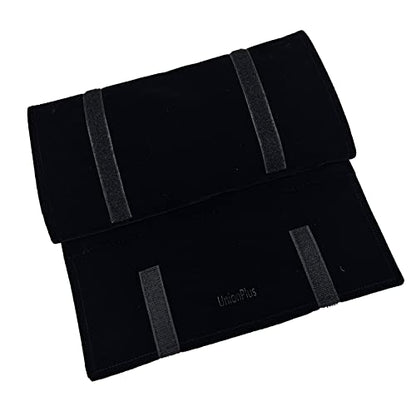 UnionPlus Velvet Travel Jewelry Case Roll Bag for Necklaces Brackets Earrings Rings, Black - color: Black Multi, size: Medium