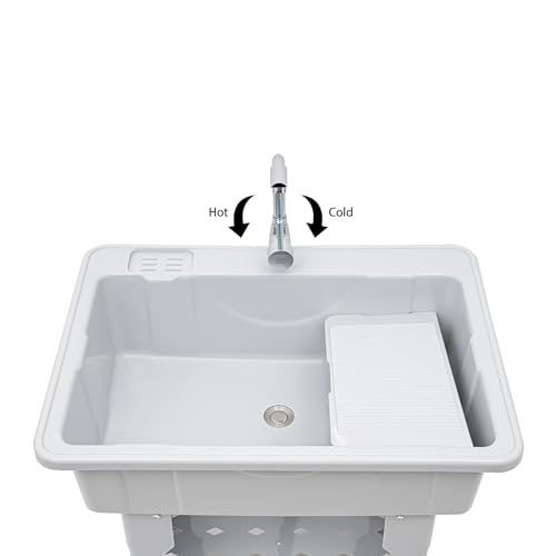 Laundry Sink, Freestanding Plastic Laundry Sink With Washboard Utility Sink Laundry Tub Indoor and Outdoor Utility Sink with Faucet Hoses Drain Kit for Laundry Room Washing Room Garden Garage - color: 31.5*22.05*31.5in -Gray