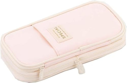Arnuixty Large Storage Pencil Case Pen Bag with Zipper Big Capacity Pouch Organizer for Office Travel Holder Box - color: Peach