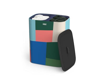 Joseph Joseph Tota 90 liter/23.8 gallon Laundry Hamper Separation Basket with lid, 2 Removable Washing Bags with Handles - Multicolor - color: Multicolor, style: Dual Compartment 90L