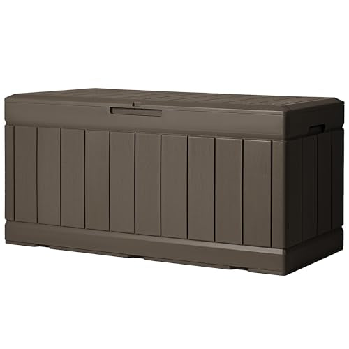 Greesum 82 Gallon Resin Deck Box All Weather Large Outdoor Storage for Patio Furniture, Toys, Garden Tools, Lockable, Brown - color: Brown, size: 82 Gallon