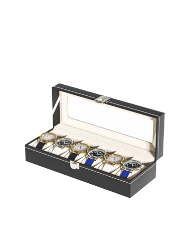 Watch Display Case For Men,Leather Watch Organizer Box,Watch Collection Storge Holder For Women,Watch Travel Organizer Tray (Black Leather, 6 slots) - color: Black Leather, size: 6 slots