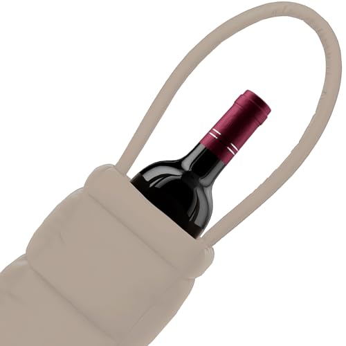 PUFT Puffer Wine Tote Bag – Insulated Wine Bottle Carrier for Bottles – Trendy Quilted Wine Bag - color: 1 Bottle Sand