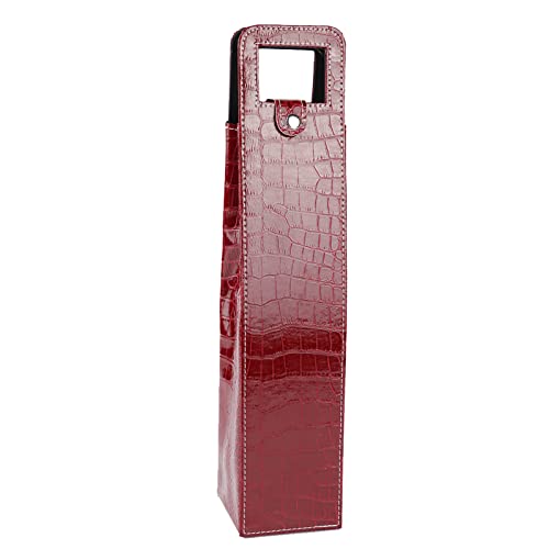 Tomotato Leather Wine Bottle Carrier, Stylish PU Leather Wine Tote Bag with Hard Shell Protection, Portable Single Bottle Holder, Red, for Picnic Beach Party Travel Wedding Housewarming - color: Red