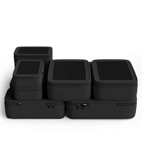 NOBL Travel Compressible Packing Cubes Set, 6 Pieces Travel Packing Organizers, Compression Luggage Cubes for Suitcases & Carry On, Space Saving (XXS, XS, S, M, L, XL) - Jet Black - color: Jet Black
