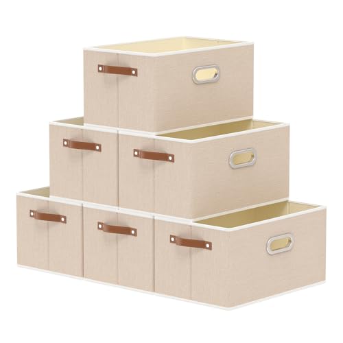Yawinhe Foldable Storage Baskets for Shelves, Fabric Closet Organizers, Bins with 3 Handles, Cubes for Clothes, Beige, 15''Lx9.8''Wx8.3''H, 6-Pack - color: Beige, size: 15.0x9.8x8.3inch(6-Pack)