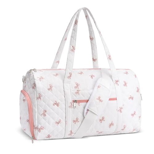 Gym Bag for Women, Cute Duffle Bag, Quilted Duffle Bag for Travel, Floral Duffle Bags, Weekend Bag with Zipper Pocket Dance Bag Organizer - color: B-Bows