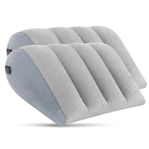 TheClover Inflatable Wedge Pillow for Sleeping and Travel - 2 Pack Multi-Purpose Support for Back, Legs, and Knees,Portable Triangle Cushion for Bed, Sofa, or Office (Light Grey) - color: Lightgrey2pc
