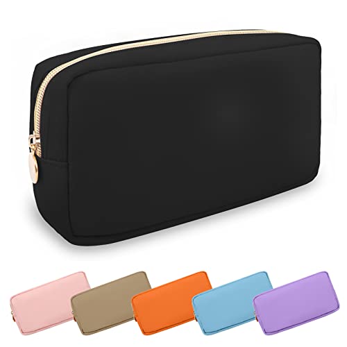 UIXIZQ Waterproof Small Makeup Pouch for Purse,Nylon Travel Toiletry Storage Pouch Cute Preppy Cosmetic Bag for Women Girl,Waterproof Makeup Organizer Skincare Bag Purse with Zipper(Small-Black) - color: Black, size: Small
