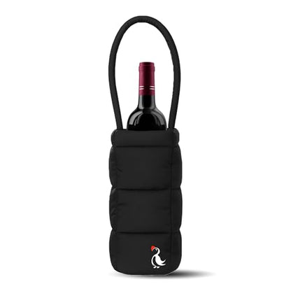 PUFT Puffer Wine Tote Bag – Insulated Wine Bottle Carrier for Bottles – Trendy Quilted Wine Bag - color: 1 Bottles Black