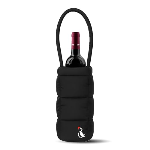 PUFT Puffer Wine Tote Bag – Insulated Wine Bottle Carrier for Bottles – Trendy Quilted Wine Bag - color: 1 Bottles Black