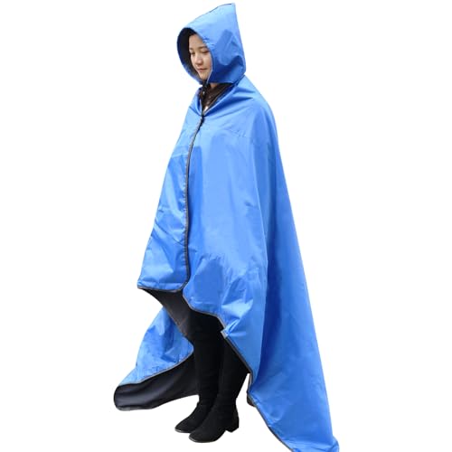 DUKUSEEK Outdoor Waterproof Stadium Blanket, XL Large (79x56) Hooded Stadium Blankets with Fleece,Portable,Warm Outside Blankets for Cold Weather, Camping, Sports, Beach, Football, Festivals… - color: Blue