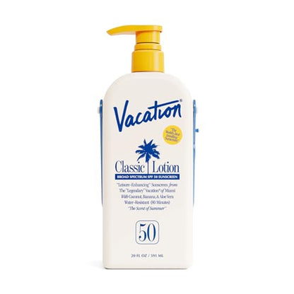 Vacation Classic SPF 50 Sunscreen Lotion, 20 Fluid Ounces - Invisible, No White Cast, Water-Resistant, Body Sunscreen, Dermatologist-Tested, Family Size, Vegan, - size: 20 Fl Oz (Pack of 1), style: SPF 50
