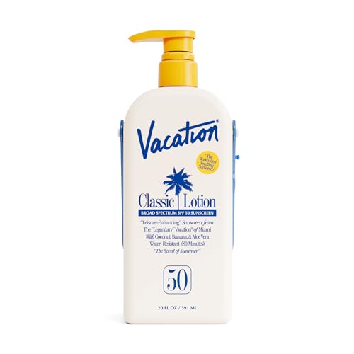 Vacation Classic SPF 50 Sunscreen Lotion, 20 Fluid Ounces - Invisible, No White Cast, Water-Resistant, Body Sunscreen, Dermatologist-Tested, Family Size, Vegan, - size: 20 Fl Oz (Pack of 1), style: SPF 50