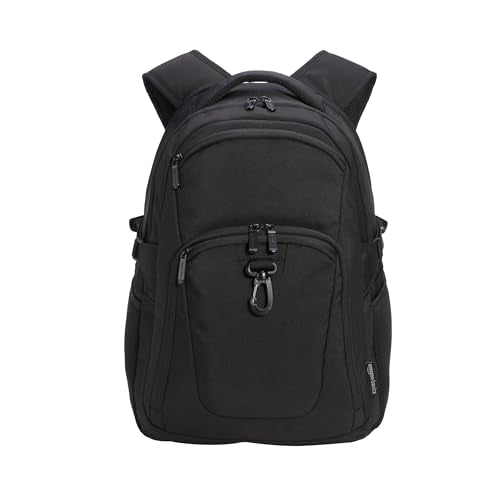 Amazon Basics Travel Laptop Backpack with Multiple Pockets and Compartments for 15.6 inch Laptop, Water Resistant, Spacious with Padded Shoulder Straps, Black | for 15.6 inch Laptop - size: 15.6"