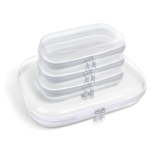 honitty Clear Hard Shell Zipper Case,3PCS Transparent Clear Laser Zipper Pouches,Hard Side Plastic Case Set,Portable Travel Storage Organizer Bins - color: 4pcs-MSSS