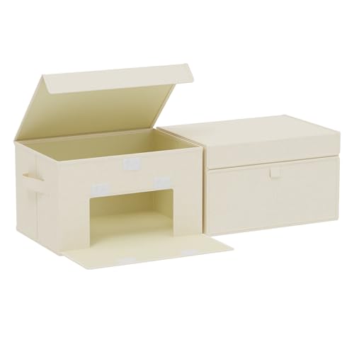 Convenient Storage Bins for Taking Clothes, Fabric Boxes with Flip Cover, Collapsible Organizer with Handles, Cube Baskets for Home, Bedroom, Closet, 13x9.1x7.9in, Beige, 2 Pack - color: Beige, size: 13x9.1x7.9 in(2 Pack)