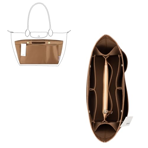 ZTUJO Purse Organizer Insert For Handbags, Silky Bag Organizer With 2 Zippers For Speedy Neverful Tote and More (Brown, X-Small) - color: Brown, size: X-Small