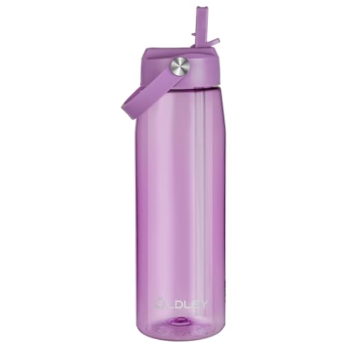 OLDLEY 32 oz Water Bottle with Straw, Leakproof Sports Water Bottle with Carry Strap, BPA-Free Large Water Bottles for Home,Travel, School, Outdoors, Gym, Tritan,Dark Purple - color: Dark Purple