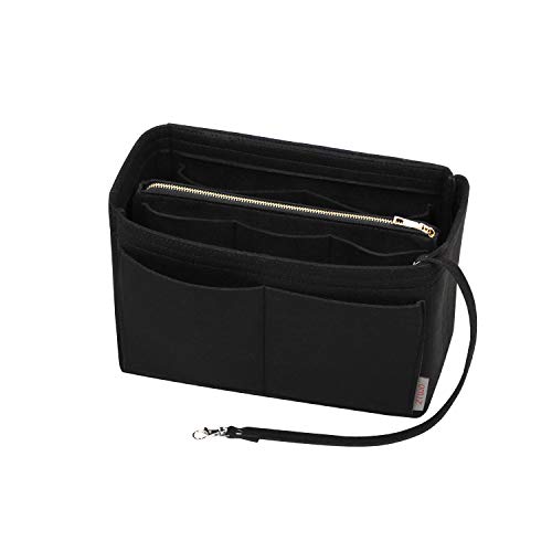 ZTUJO Purse Organizer Insert, Felt Bag Organizer with Metal Zipper, Handbag & Tote Shaper, For Speedy Neverfull Tote, 7 Sizes - color: Black, size: Slender Large