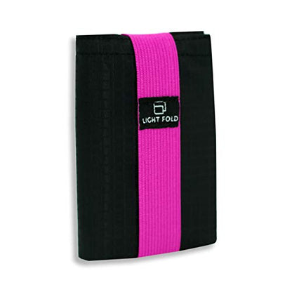 LIGHT FOLD Ultra Slim Tri-Fold Wallet with RFID Blocking, Lightweight Minimalist Men’s Wallet with Elastic Band, Waterproof Durable Nylon Fabric, Slim Front Pocket Card Holder Fits 12 Cards & Cash - color: Pink