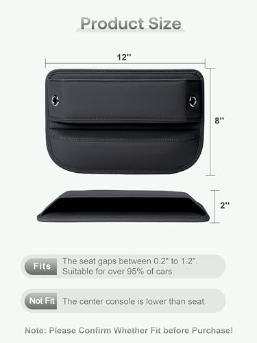 Premium Leather Car Seat Gap Filler Organizer (0.2”-1.2" Gaps), Clever Gifts for Car SUV Truck Owners (Black, 2 Pack) - color: 02 Black, 2 Pack