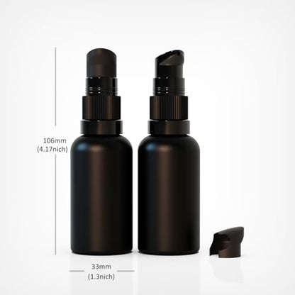 6Pack 30ml Matte Black Glass Pump Bottle with Black Top,1oz Small Dispenser, Travel Size Refillable Botttles for Lotions,Sercums,Essential Oils - color: 1oz Black(6pcs)
