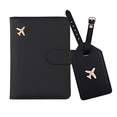 Melsbrinna Rfid Passport Holder for Travel women/Men Set Travel Suitcase Tag, Cute Passport Wallet Rfid Blocking Card Slots, Rfid Passport Cover/CaseTravel Wallet (Black) - color: Black