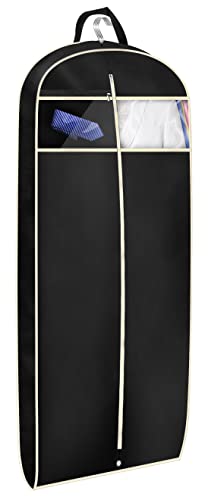 MISSLO 50" Gusseted Travel Garment Bag with Clear Zipper Pouch Breathable Dress Storage Garment Cover for Hanging Full Length Coat, Long Jacket, Suit with Tails - color: Black, size: 50 inch