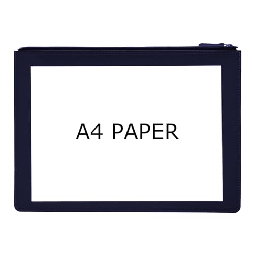 PU Leather A4 File Folder Zipper Document Holder Envelope Folder Case for Receipt Contract (Blue) - color: Blue