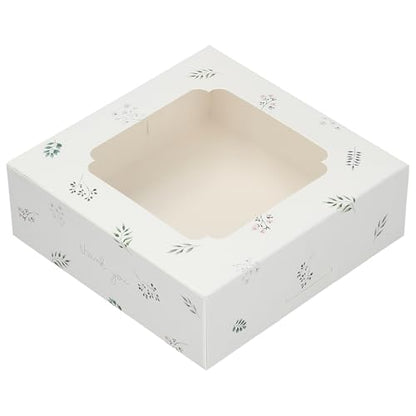 20 Pack Bakery Boxes with Window Small 6x6x2 inch for Cookie, Candy, Pastry, Brownie, Chiffon Cake, Tart, Pie, Waffle (White - Leaf) - color: White - Leaf