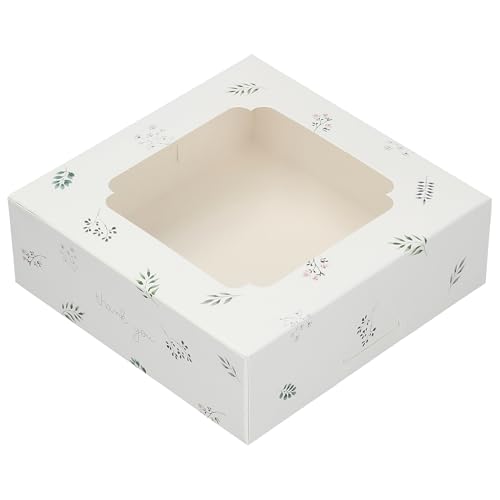 20 Pack Bakery Boxes with Window Small 6x6x2 inch for Cookie, Candy, Pastry, Brownie, Chiffon Cake, Tart, Pie, Waffle (White - Leaf) - color: White - Leaf