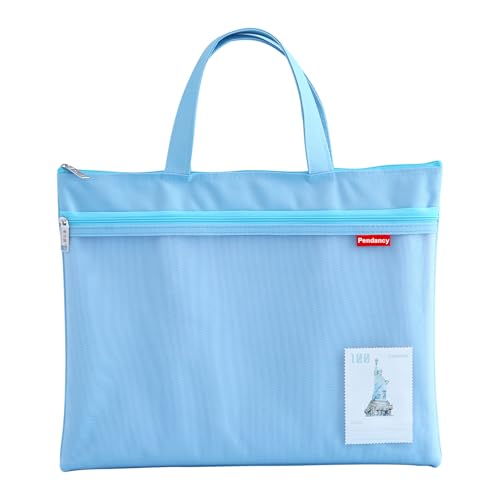 Pendancy Mesh Zipper Pouch 11x13.7 in, Large Double Pocket Waterproof File Bag with Handle, A4 Size Foldable Document Storage for Puzzle Project/Cross Stitch/Travel/Office（Blue） - color: Blue, style: Stamp Type A4 Size(11x13.8in)