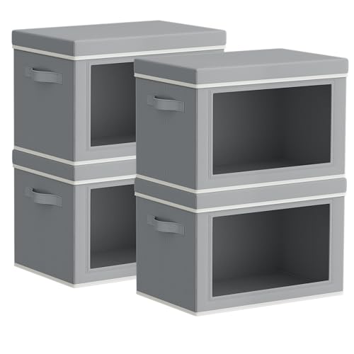 Homsorout Storage Bins with Lids - Small Fabric Organizers with Window, Collapsible Storage Bins for Clothes, Decorative Closet Organizers for Towels, Tshirt, 4 Pack, Grey - color: Grey, size: S(4-Pack)