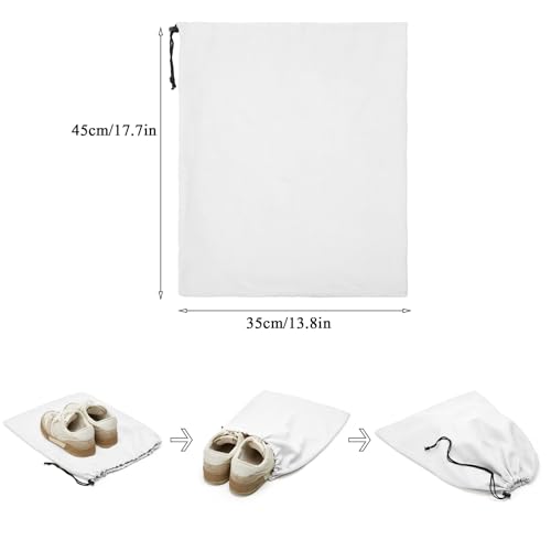 LAKE OF FIRE 4-Piece Travel Shoe Bags for Packing, 17.7" x 13.8" Dustproof Shoe Bags with Drawstring Closure,Washable & Reusable(White) - color: White