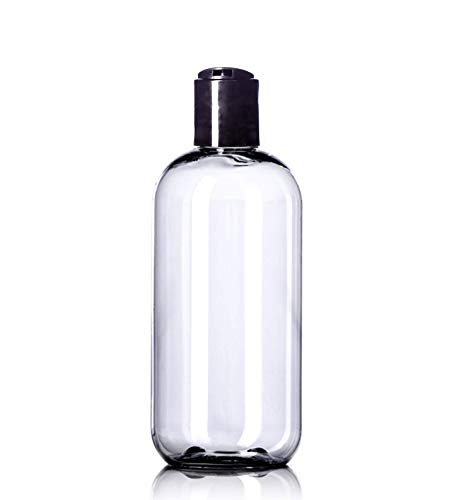 8oz Plastic Bottles (6 Pack) BPA-Free Squeeze Clear Toiletries and Shampoo Containers with Disc Cap, Labels Included for Travel - color: Clear