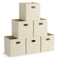 Fabric Storage Bins 6 Piece Set, Strong Poly-Woven Fabric, Sturdy Chipboard Sides, Grommet Front Handle, Stackable and Foldable, Classic Design, Cream - color: Cream, size: 11” L x 11” W x 11” H
