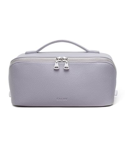 EACHY Travel Makeup Bag, Lychee Large Capacity Cosmetic Bag for Women, Open Flat Toiletry Bag with TPU Brush Compartment, Waterproof Skincare Organizer Travel Essentials (AH-Misty Purple, Medium) - color: AH-Misty Purple, size: Medium