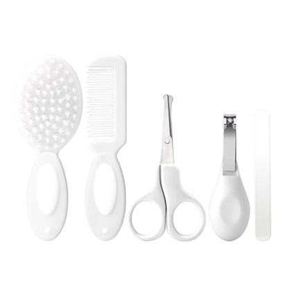 Baby Grooming Kit Newborn,Baby Health Care Kit,Baby Brush Soft Bristles 5 pcs Baby Nail Kit Nursery Care Kit Baby Hair Brush Hair Comb Nail Kit Safety Cutter Nail Clipper Set White - color: 5pcs White