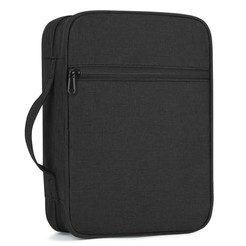 GERMUN Bible Cover with Durable Handle, Carrying Book Case Church Bag Bible, Protective with Zippered Pocket, Bible Study Accessories Supplies, Book Protector for Book Lovers, Black