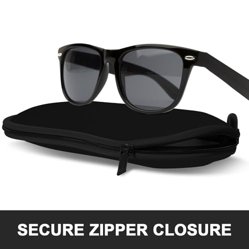 Sunglasses Soft Case, Ultra Light Portable Neoprene Zipper Glasses Case for Men Women - color: Black